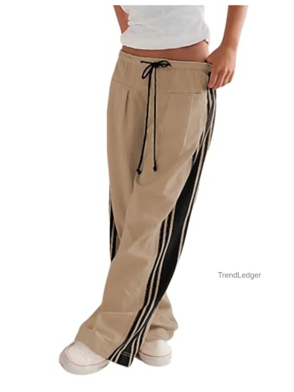 Wide Leg Palazzo Pants High Rise Drawstring Side Striped Slouchy Lounge